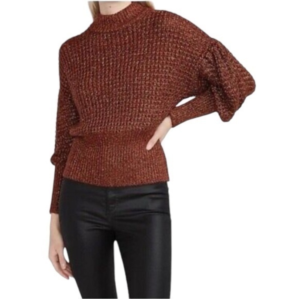 Express Chunky Knit Balloon Sleeve Mock Neck Sweater Deep Henna 💕